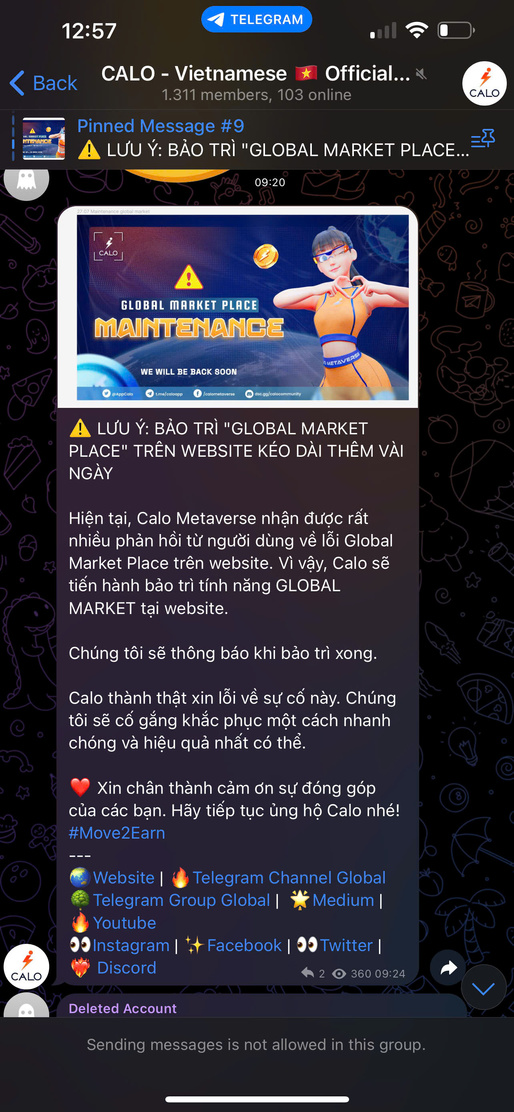 Calo Metaverse telegram screenshot
